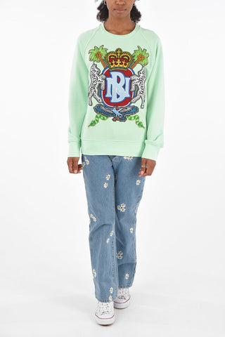 Embroidered Blouson Fit Raglan Fit Crew-neck Sweatshirt
