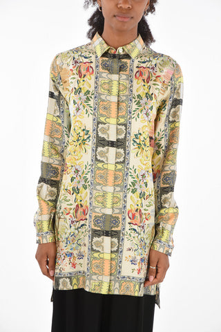floral-print silk oversized blouse