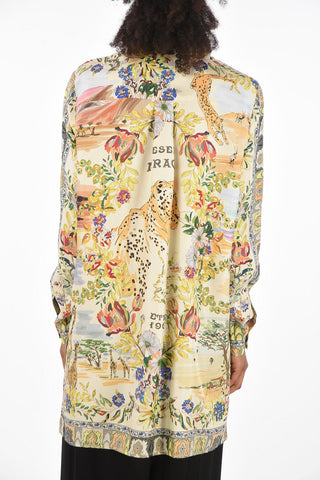 floral-print silk oversized blouse