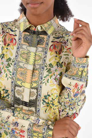 floral-print silk oversized blouse