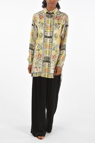 floral-print silk oversized blouse