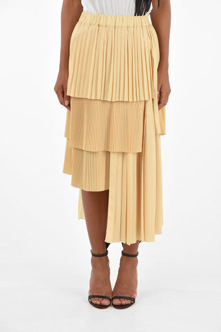 drawstring waist midi asymmetrical accordion skirt