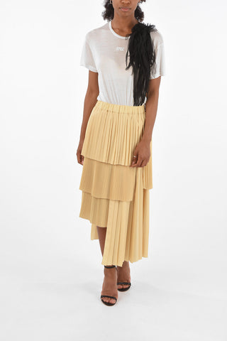 drawstring waist midi asymmetrical accordion skirt