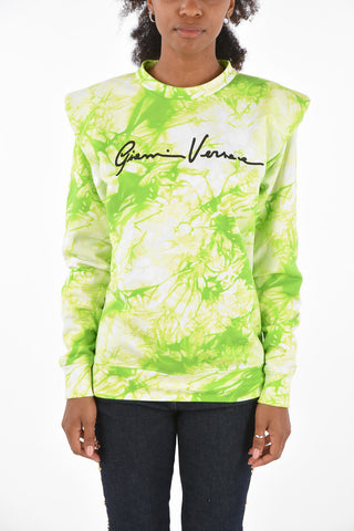 Tie dye effect crew-neck sweatshirt with shoulder pads
