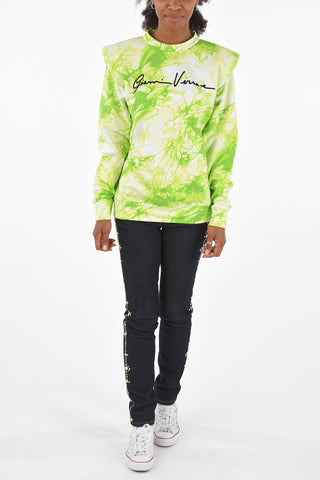 Tie dye effect crew-neck sweatshirt with shoulder pads