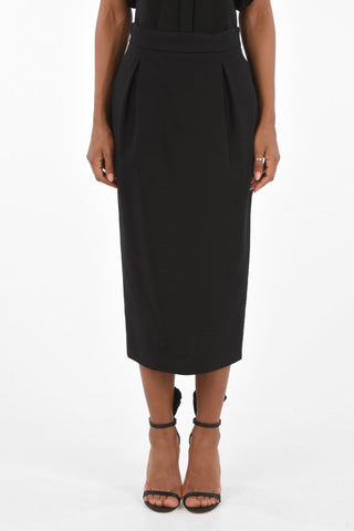 Single-pleated Pencil Midi Skirt with Back Slit