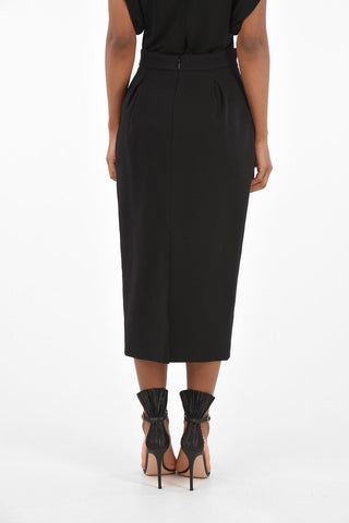 Single-pleated Pencil Midi Skirt with Back Slit