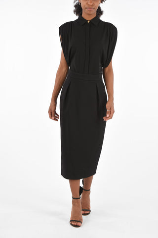 Single-pleated Pencil Midi Skirt with Back Slit