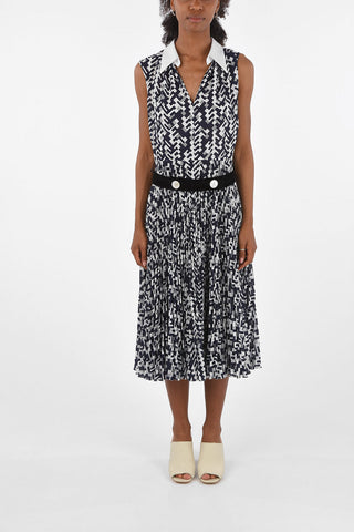 Printed Accordion midi shirtdress with belt