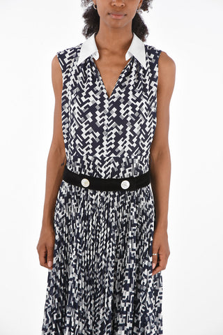 Printed Accordion midi shirtdress with belt
