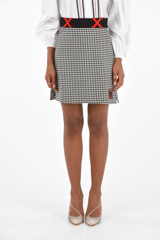 shephard's check Twill double split-side hem mini gonna