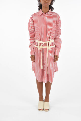 awning striped below knee shirtdress with belt