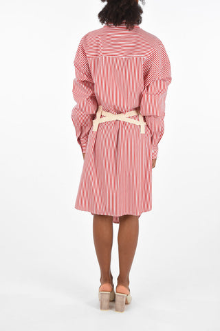 awning striped below knee shirtdress with belt
