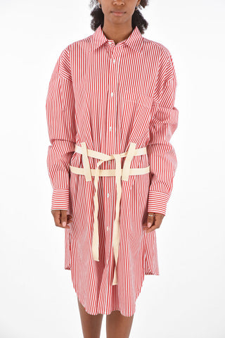awning striped below knee shirtdress with belt