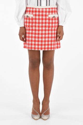 gingham check Tweed skirt with double pockets Front