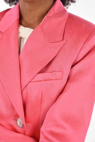 Satin Peak Lapel Double Breasted Blazer