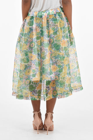 floral-print drawstring waist midi a-line skirt