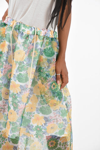 floral-print drawstring waist midi a-line skirt