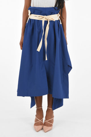 high-rise waist midi asymmetrical skirt with belt