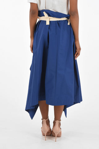high-rise waist midi asymmetrical skirt with belt
