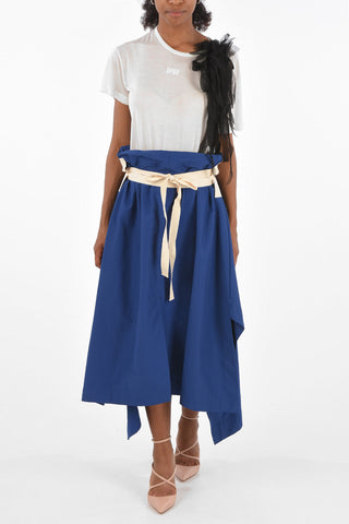 high-rise waist midi asymmetrical skirt with belt