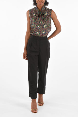 high-rise waist cuffed hem trousers