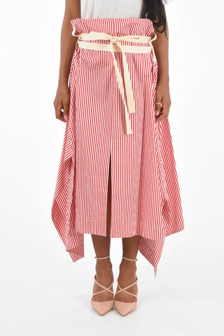 awning striped midi asymmetrical skirt with belt