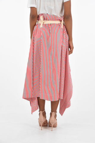 awning striped midi asymmetrical skirt with belt