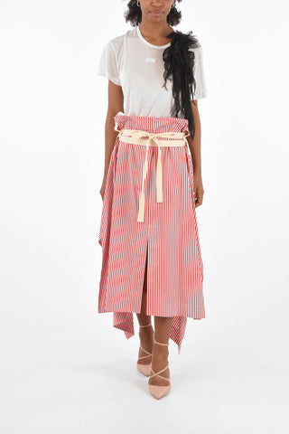 awning striped midi asymmetrical skirt with belt