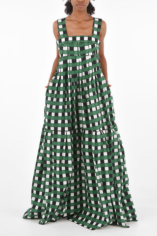 check popeline maxi a-line dress