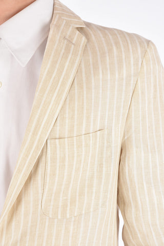 CC COLLECTION bengal striped flax SAHDEL D center vent notch lapel 2-button blazer drop 8R