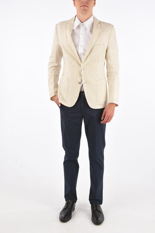 CC COLLECTION bengal striped flax SAHDEL D center vent notch lapel 2-button blazer drop 8R