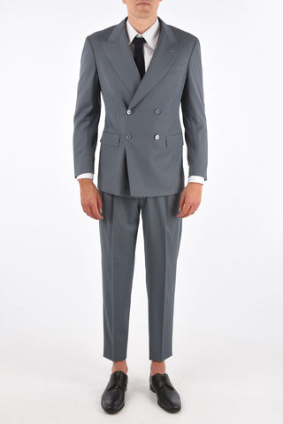 virgin wool side vents peak lapel 2-button double breasted suit drop 7R