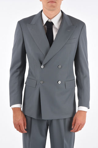 virgin wool side vents peak lapel 2-button double breasted suit drop 7R