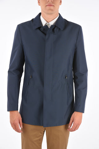 Silk blend hidden closure balmacaan coat