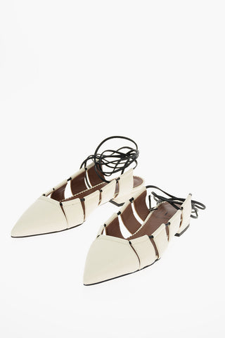 leather Point Toe lace-up Ballet flats