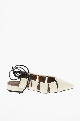 leather Point Toe lace-up Ballet flats