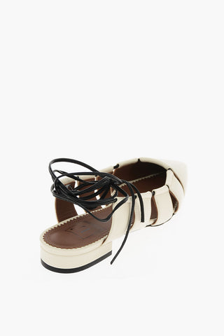 leather Point Toe lace-up Ballet flats
